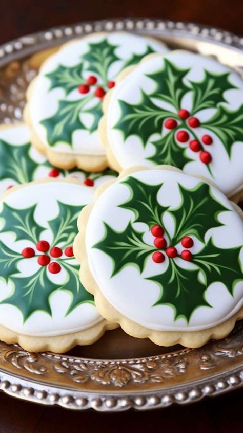 Wreath Cookies Royal Icing, Nativity Decorated Cookies, Christmas Cookie Decorating Ideas, Cookie Decorating Ideas, Faux Desserts, Decorated Christmas Cookies, Christmas Cookie Decorating, Christmas Cutout Cookies, Pastry Ideas