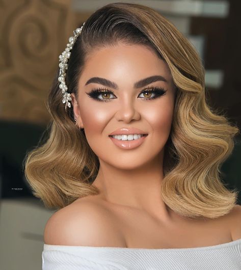 Hollywood Wedding Hair, Enchanting Hairstyles, Hollywood Glam Hair, Baddie Aesthetics, Selena Gomez Short Hair, Timeless Hairstyles, Short Bridal Hair, Hollywood Curls, Bridal Hair Down