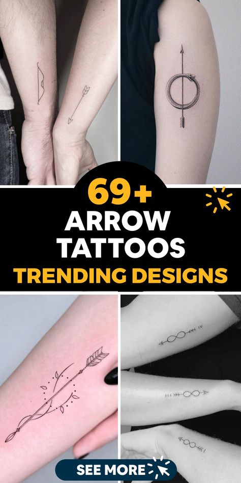 🎯 Want a tattoo that represents focus and precision? Explore our gallery of arrow tattoo ideas to find the perfect design that speaks to your inner warrior. From minimalistic arrows to intricate bow and arrow motifs, we have it all. #ArrowTattoo #InkInspiration Enough Arrow Tattoo, Arrow Tattoo Placement For Women, Couples Bow And Arrow Tattoo, Two Arrows Tattoo, Arrow And Bow Tattoo, Arrow Tattoo Placements, Arrow Tattoo Meaning, Bow Arrow Tattoos, Crossed Arrow Tattoos