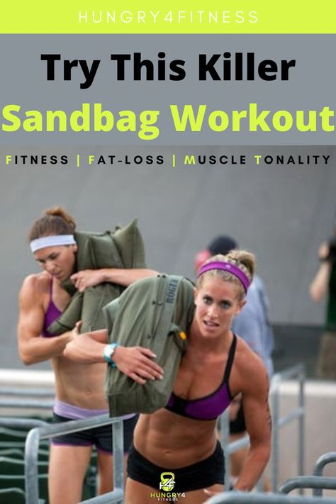 A CrossFit athlete carrying a sandbag. Weekly Gym Workouts, Sandbag Workout, Crossfit Workouts Wod, Sandbag Training, Morning Workout Routine, Functional Workouts, Compound Exercises, Muscles In Your Body, Knee Exercises