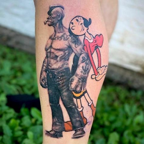 Popeye Tattoo, Olive Tattoo, Old School Ink, Popeye And Olive, Dibujos Tattoo, O Tattoo, Mens Top, Body Suit Tattoo, Initial Tattoo