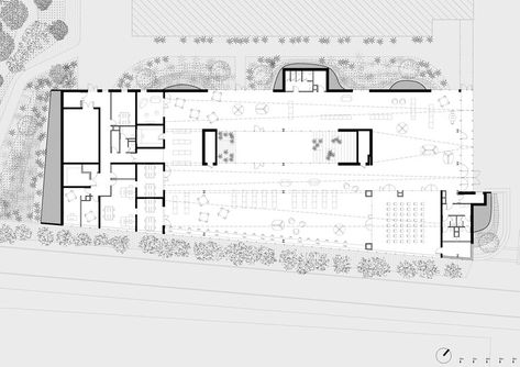 Media Library Les Sources Vives / MU Architecture | ArchDaily Origami Structure, Cultural Center Architecture, Library Floor Plan, Landscape Interior, Zinc Roof, Library Architecture, Landscape Plan, Roof Structure, Cultural Center