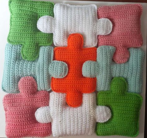 9-Piece Puffy Puzzle Pattern Set For Crocheters | KnitHacker Lego Crochet, Crochet Lego, Puzzle Pattern, Crochet Fashion Patterns, Toys For Children, Puzzle Piece, Crochet Applique, Crochet Rug, Crochet Doll Pattern