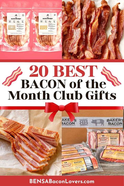 Two packages of artisan bacon, 12 strips of cooked bacon, a pound of uncooked bacon and a bacon of the month club gift box. Bacon Gifts, Bacon Lover, Best Bacon, Bacon, Chef, Gifts