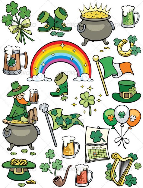 Saint Patrick's Day Elements San Patrick Day, Saint Patricks Day Art, March Bullet Journal, Fete Saint Patrick, San Patrick, St Patrick's Day Decorations, Saint Patties, St Patrick's Day Crafts, St Pats