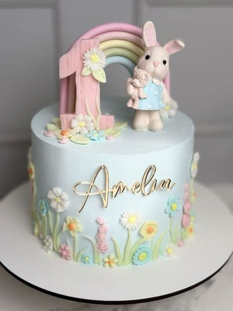 Birthday Cake Bunny Rabbit, Bunny Cake Birthday, Elephant Birthday Cakes, Rapunzel Birthday Cake, Bunny Birthday Cake, Half Birthday Cakes, Fairy Birthday Cake, Cake Designs For Girl