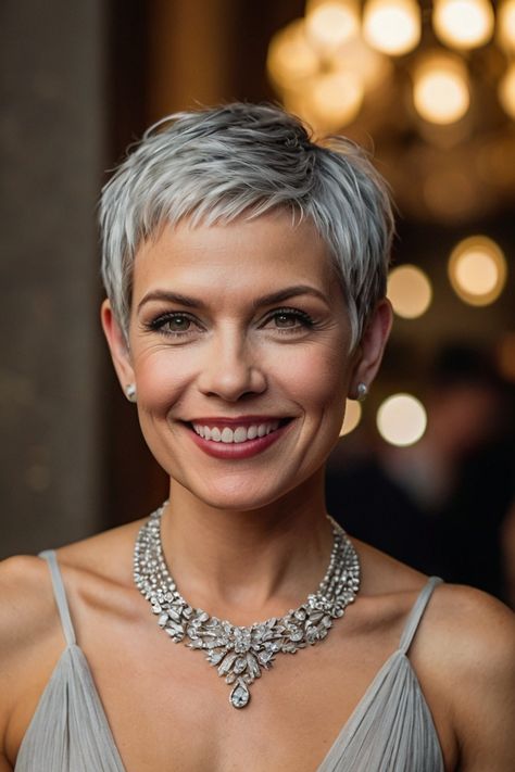 Over The Ear Haircuts For Women, Short Grey Pixie Haircut, Pixie Grey Hair, Grey Pixie Haircut, Pixie Hair Cuts, Short Grey Haircuts, Short Spiked Hair, Short Spiky Hairstyles, Chic Short Hair