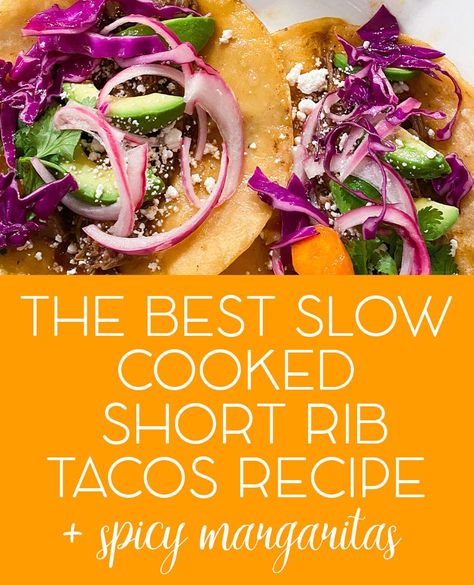 My Favorite Slow Cooked Mexican Short Rib Tacos & Spicy Margarita Recipe - Cooking Around the World - JetsetChristina Short Rib Tacos Instant Pot, Short Rib Tacos Crockpot, Habanero Margarita, Cooking Around The World, Short Rib Tacos, Rib Tacos, Spicy Margarita Recipe, Rib Meat, Crock Pot Tacos