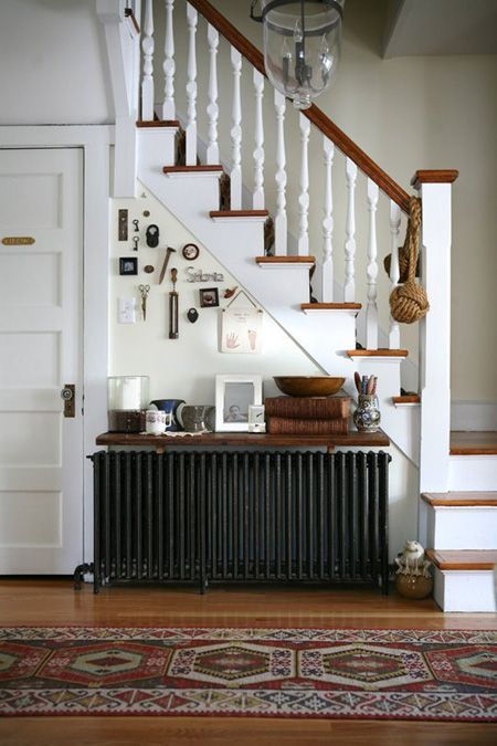 Stylish and creative ideas for hiding a radiator in a space, from radiator covers to ingenious designs for every budget. Ways To Hide Radiators, Radiator Design Ideas, Hide Radiator Ideas, Hide Radiator, Radiator Ideas, Old Radiators, Radiator Shelf, Warm Industrial, In The Corner