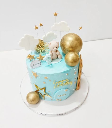 Teddy cake 1kg Cake Design Birthday, Blue Theme Cake, 1kg Cake, Teddy Cake, Cake First Birthday, Teddy Cakes, Chocolate Ball, Cake Fondant, Blue Cakes