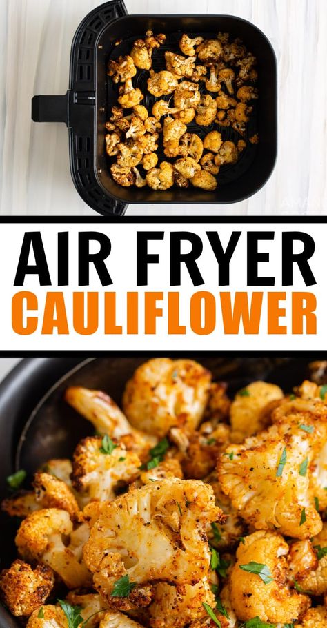 Air fryer cauliflower is ready in 10 minutes, with only a few minutes of prep. Making this in the air fryer is a much quicker alternative to roasted cauliflower, which often takes 30 to 40 minutes. #airfryercauliflower #cauliflowerrecipes #airfryerrecipes #amandascookin Air Fryer Cauliflower, Air Fryer Recipes Breakfast, Air Fried Food, Air Fryer Oven Recipes, Air Fry Recipes, Chicken Thigh Recipes Crockpot, Chicken Thigh Recipes Baked, Air Fryer Dinner Recipes, Air Fryer Healthy