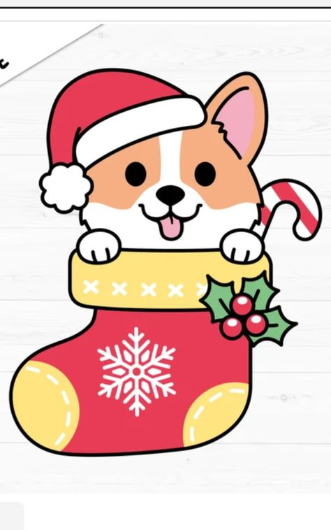 Christmas Stocking Svg, Corgi Doodle, Easy Christmas Drawings, Grinch Hand, Cute Christmas Stockings, Cute Dog Drawing, Winter Embroidery, Homemade Stickers, Santa Dog