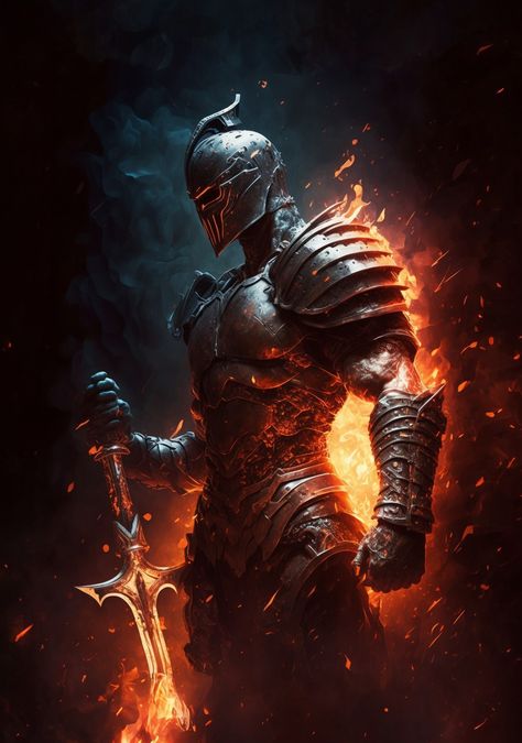 An epic spartan warrior in fire , evil looking full body armor with amazing sword in hand Fire Armor, Evil Warrior, Armor Of God Tattoo, Mythology Humor, Full Body Armor, Sticker Board, Evil Knight, Fire Warrior, Vtuber Model