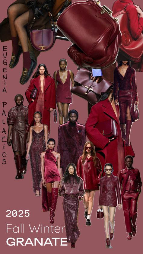 Granate fall winter trend 2025 Pantone Trends, Fall Color Trend, Fall Winter Fashion Trends, Burgundy Outfit, Fall Winter Trends, Color Trends Fashion, Fashion Forecasting, Autumn Fits, Fall Winter Dresses