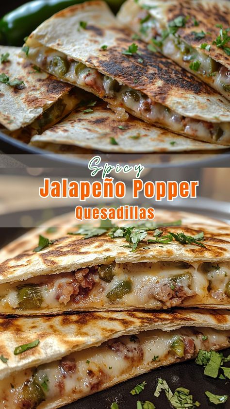 Easy Dinner Recipes: Spicy Jalapeño Popper Quesadillas Jalapeño Popper Quesadilla, Jalepeno Recipes Dinner, Jalapeno Popper Quesadilla, Game Night With Friends, Cheese Cheddar, Jalapeno Recipes, Cheesy Mashed Potatoes, Night With Friends, Quesadilla Recipes