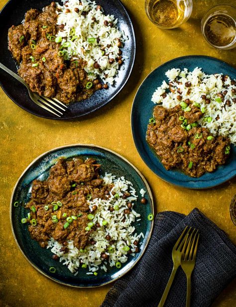 Jamaican Curry Pork Recipe A spin on the classic curry goat, this spiced pork curry is melt-in-the-mouth and full of Caribbean flavour Curry Pork, Buttery Rice, Pork Stew Recipes, Meat Board, Pork Curry, Carribean Food, Curry Goat, Jamaican Curry, The Metric System