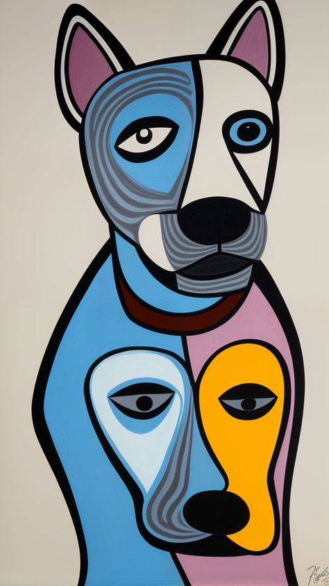 An illustration of an abstract dog aesthetic inspired by the style of Picasso Picasso Dog, Picasso Inspired, Dog Aesthetic, Picasso Style, Dog Wallpaper, Dog Tattoo, Dog Illustration, Abstract Drawings, Night Art