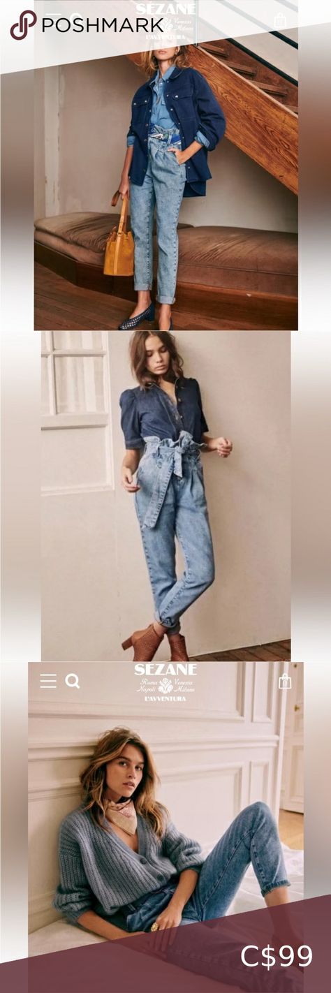 Sezane Austin Trousers Sezane Pants, Denim Paper, Blue Colour, Adjustable Belt, Tapered Legs, Austin, Size 4, Trousers, Dye