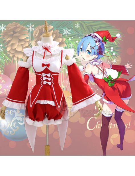 Re: Life in a different world from zero Rem Remu Christmas Dress Cosplay Costume Santa Suits, Fancy Party, Maid Dress, Re Zero, Christmas Costumes, Red Outfit, Costume Outfits, Winter Colors, Set Outfit