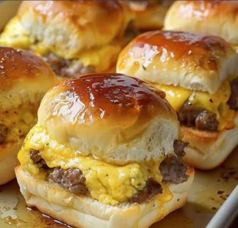 Sausage Egg and Cheese Breakfast Sliders     Ingredients     24 ounces ground pork sausage, 2 breakfast sausage rolls, like Jimmy Dean 12 Hawaiian buns, or other slider buns 8 large eggs, scrambled 6 slices pepper jack cheese 8 slices American cheese 1/2 cup butter, melted 1/4 cup maple syrup     Instructions     Preheat oven to 350°F. Warm large skillet over medium heat. Form sausage into 12 patties, slightly larger than one dinner roll. Add sausage to skillet and cook until completely ... Sausage Egg And Cheese Breakfast Sliders, Jimmy Dean Maple Sausage Recipes, Sausage Egg And Cheese Rolls, Hawaiian Roll Sliders Breakfast, Pork Sausage Recipes Breakfast, Recipes With Maple Sausage, Hawaiian Roll Breakfast Sliders, Jimmy Dean Sausage Recipes, Chuck Steak Recipes