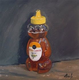 Honey Bear Bottle Drawing, Bear Honey Bottle, Honey Bear Painting, Bear Eating Honey, Honey Bear Bottle, Honey Container, Honey Bottles, Bottle Drawing, Foodie Art