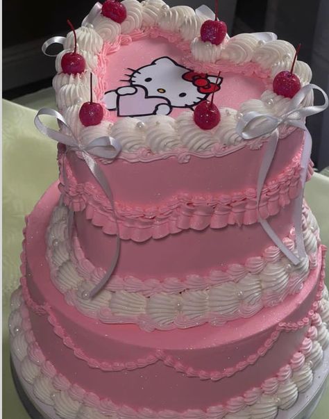 cake Cake For Party, Bolo Da Hello Kitty, Hello Kitty Birthday Theme, Hello Kitty Theme Party, Bakery Cupcakes, Hello Kitty Birthday Cake, B Day Cake, Girly Birthday Party, Birthday Cake Decorating Ideas