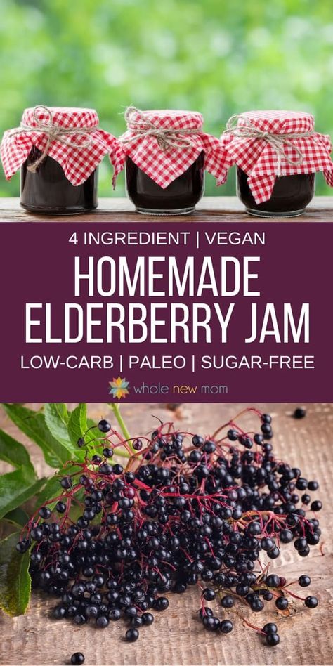 Super Easy Homemade Elderberry Jam Recipe with low carb & sugar free options - a super tasty way to get healthy fast or keep the "bugs" at bay! Make this Easy Elderberry Jelly and feel better fast! Elderberry Recipes Desserts, Elderberry Jam Recipe, Elderberry Jelly Recipe, Elder Berry, Homemade Elderberry, Elderberry Recipes, Sugar Free Jam, Jam Recipes Homemade, Foraging Recipes