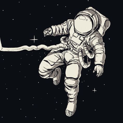 Person In Space Drawing, Vintage Astronaut Illustrations, Astronaut Drawing Reference, Astronaut In Space Drawing, Astronaut Drawing Aesthetic, Space Man Drawing, Anime Astronaut, Astronaut Character, Retro Astronaut