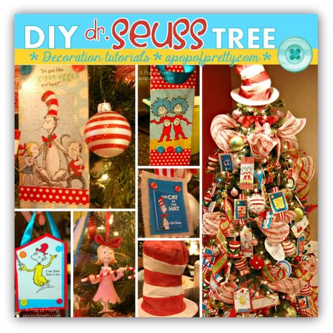 How to Make Dr. Seuss Christmas Tree Decorations: A Tutorial!...kati should do dr suess stuff one year! Seuss Christmas Decorations, Dr Seuss Christmas Decorations, Dr Seuss Christmas Tree, Seuss Christmas Tree, Dr Seuss Trees, Dr Seuss Christmas, Dr. Seuss, Whoville Christmas, Grinch Christmas Decorations