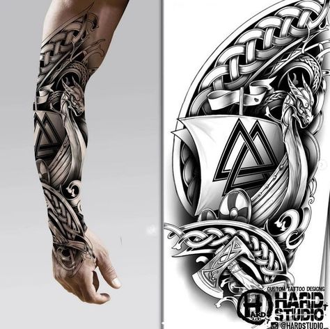 Forearm Viking Tattoo, Viking Sleeve Tattoo For Men, Nordic Sleeve Tattoo, Nordic Tattoo Sleeve, Viking Ship Tattoo, Viking Tattoos For Men, Rabe Tattoo, Viking Warrior Tattoos, Viking Tattoo Symbol