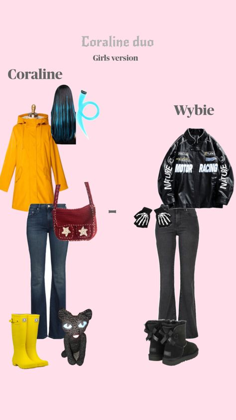 Halloween costume inspo Coraline And Wybie, Unique Couple Halloween Costumes, Halloween Duos, Matching Halloween Costumes, Classy Halloween Costumes, Duo Costumes, Duo Halloween Costumes, Costume Inspo, Unique Halloween Costumes