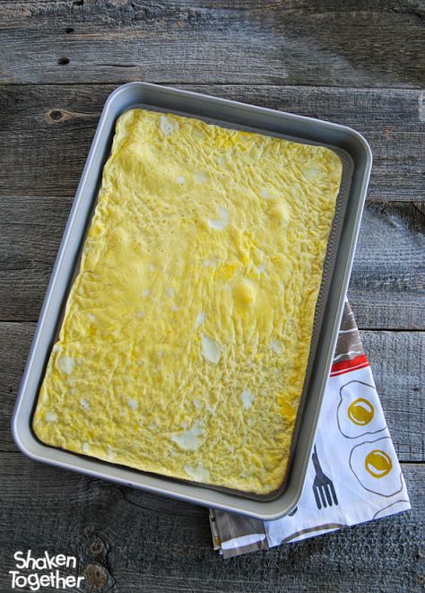 Sheet Pan Eggs - such an easy way to prepare a big batch of breakfast sandwiches, make microwave omelets or just feed a hungry crowd! Sheet Pan Eggs, Oven Baked Eggs, Breakfast Sandwiches Frozen, Best Breakfast Sandwich, Egg Sandwich Breakfast, Make Ahead Breakfast Sandwich, Frozen Breakfast, Breakfast Sandwiches, Make Ahead Breakfast