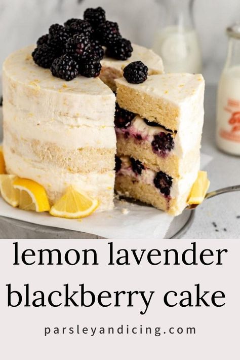 Lemon Blackberry Cake, Lemon Lavender Cake, Blackberry Cake, Lavender Cake, Lemon Cream Cheese Frosting, Fruity Cake, Culinary Lavender, Lemon Cream Cheese, Spring Cake