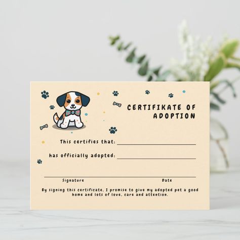 Adoption Certificate For Stuffed Animals, Cute Certificate, Puppy Adoption Certificate, Certificate Ideas, Pet Adoption Certificate, Puppy Invitations, Kawaii Puppy, Adoption Papers, Coloring Videos