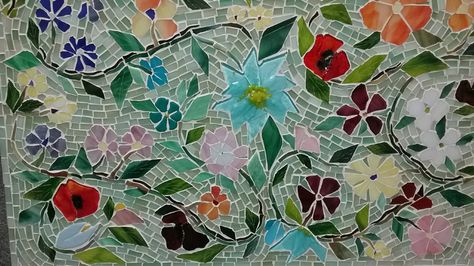 Mosaic Floral Backsplash | Designer Glass Mosaics Floral Backsplash, Mosaic Stairs, Mosaic Mural, Mosaic Floral, Flower Mosaic, Color Layout, Designer Glass, Mosaic Murals, Mosaic Floor