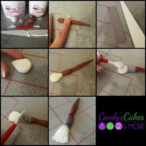 Paint brush tutorial Fondant Paint Brush, Paint Brush Tutorial, Edible Geode, Geode Tutorial, Brush Tutorial, Art Birthday Cake, Theme Bapteme, Edible Flowers Cake, Artist Cake