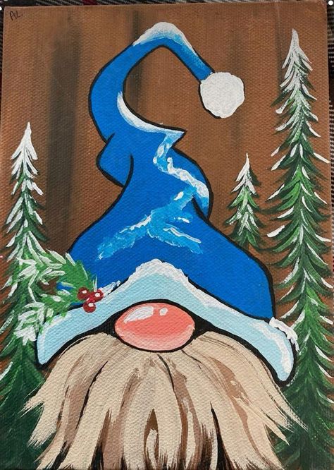 Christmas Theme Paintings On Canvas, Christmas Gnome Painting Tutorial, Happy New Year Painting Ideas Canvas, Canvas Painting For Christmas, Xmas Painting Ideas Canvas Art, Christmas Art Inspiration, Christmas Art Painting Acrylic Easy, Cool Paintings On Canvas, Cute Christmas Painting Ideas