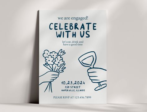 Hand Drawn Wedding Invitations, Lovely Lines, Hand Drawn Wedding, Engagement Party Invitations, Font Types, Download Fonts, Editable Template, Celebration Of Life, Engagement Party