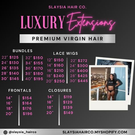 ‼️ updated basic price list‼️ 🛍️ shop @slaysia_hairco Wig Price List Ideas, Wig Price List, Hair Suite, Hair Care Business, Wig Business, Business Hair, Virgin Hair Bundles, Frontal Closure, Price Chart