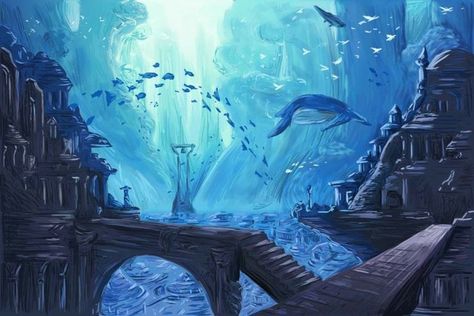 Underwater Temple, Lost City Of Atlantis, Underwater City, Underwater Art, Mermaid Pictures, Temple Art, Landscape Concept, Mystical World, Ocean Wallpaper