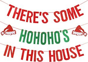 Red and Green Glitter There's Some Ho Ho Hos In This House Banner, Funny Christmas Banner Decorations, Christmas Party Banner for Xmas Holiday Party Home Office Fireplace Mantel Decorations Home Office Fireplace, Office Fireplace, Christmas Party Banner, Funny Christmas Decorations, Christmas Vacation Party, Banner Funny, Grinch Christmas Party, Red Green Christmas, Christmas Sweater Party