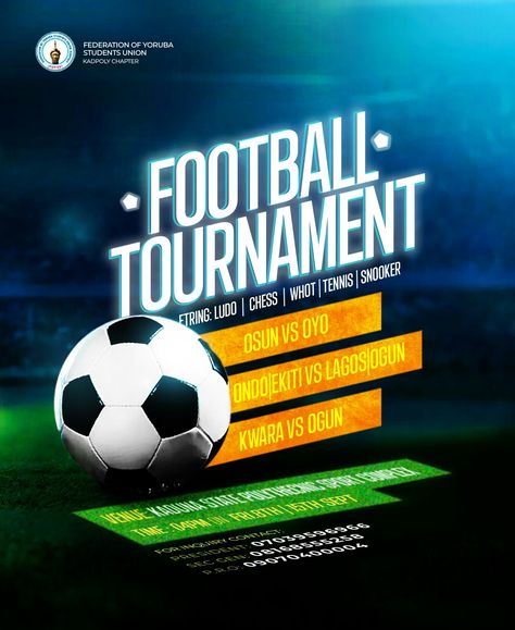 Sport flier design Football Event Design, Football Competition Flyer Design, Football Social Media Post, Football Social Media Design, Football Tournament Poster Design, Football Design Graphics, Sports Graphic Design Inspiration, Football Flyer Design, Football Design Poster