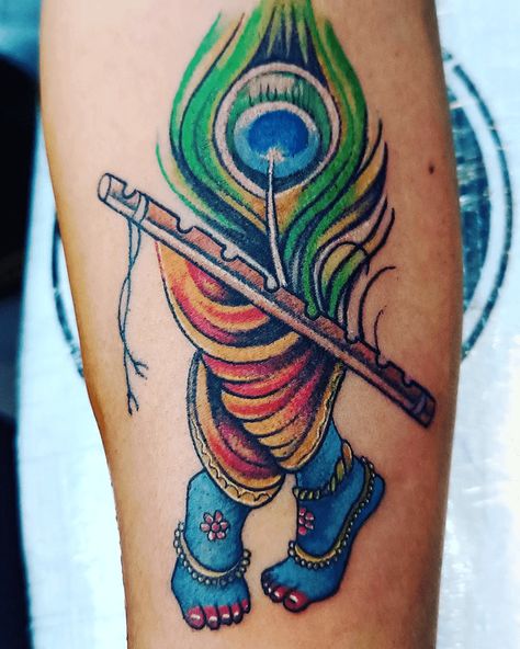 Krishna Tattoo Design Ideas Images Krishna Tattoo Ideas, Small Coverup Tattoo, Upper Back Tattoo Women, Krishna Tattoo Design, Upper Back Tattoo, Flute Tattoo, Krishna Tattoo, Tattoo Design For Hand, Coverup Tattoo