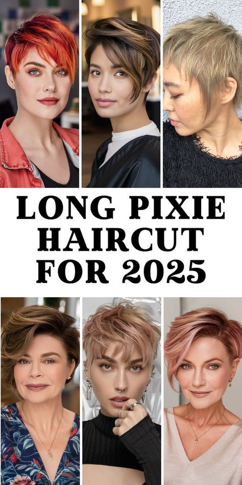 25 Long Pixie Haircut Ideas: Bold and Stylish Looks for Every Face Shape Long Pixie Square Face, Pixie Haircut From The Back, Pixie With Long Top, Long Front Pixie Haircut, Long Pixie Hairstyles For Round Faces, Chunky Pixie Haircut, Pixie Haircut For Long Face Shape, Grown Out Pixie Haircut, Long Pixie For Round Face