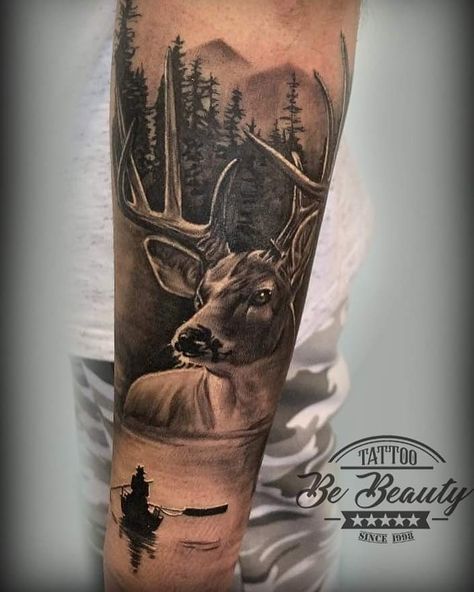 Land Tattoos, Bow Hunting Tattoos, Joel Tattoo, Deer Hunting Tattoos, Buck Tattoo, Wife Tattoos, Antler Tattoos, Natur Tattoo Arm, Deer Tattoo Designs