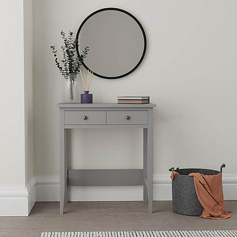 Grey Console Table, Small Dressing Table, Compact Furniture, Sideboard Grey, Small Space Office, White Bedside Table, Grey Metal, Bedroom Remodel, Hallway Furniture