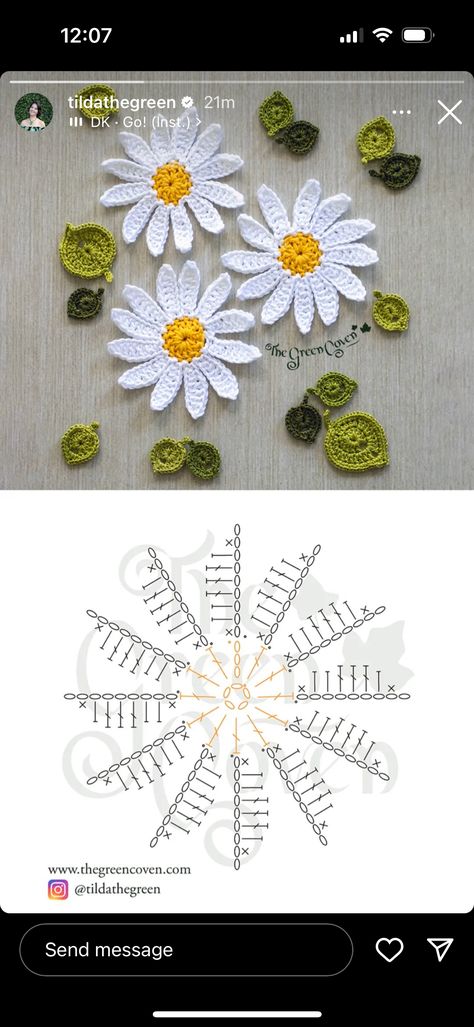 Crochet Daisy Chain Pattern Free, Crochet Daisy Motif Pattern, Crochet Daisy Diagram, Crochet Chamomile Flower, Amigurumi Daisy Flower, Door Design Interior, Crochet Daisy, Crochet Handbags Patterns, Crochet Diagram