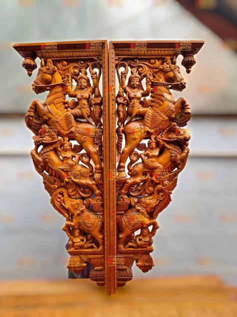 Limited offer! This awesome Karuppar / Kalki wall brackets / Corbel (made to order) Hand crafted on Burma teak for $3670.00.. #LuxuryFurniture #vintage #MadeToOrder #antique #OutdoorFurniture #IndianAntique #LivingRoom #BurmaTeak #handcrafted #HandmadeFurniture Teak Interior Design, Teak Interior, Indian Room, Wooden Pillars, Wooden Front Door Design, Front Door Design, Carving Designs, Handcrafted Art, Teak Furniture