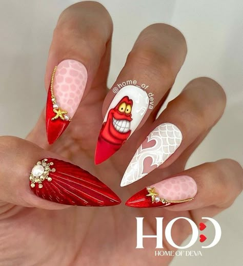 new years nail designs new years nail art new years nails gel new years 2024 | Spring Nails Ideas Sebastian Nails, The Little Mermaid Nails, Sebastian Little Mermaid, New Years Nails Gel, Little Mermaid Nail Art, Nail Designs New Years, Nail Art New Years, Sea Nail Art, Little Mermaid Nails