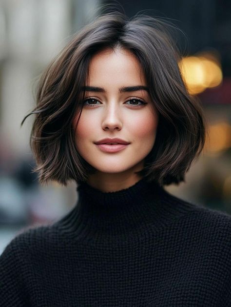 Shirt Brunette Hair, Brunette French Bob, European Bob Hairstyles, Short Asian Bob, Short Dark Brunette Hair, Short Dark Brown Hair With Layers, Brown Textured Bob, Short Bob Balayage Brunettes, Dark Brown Hair Shoulder Length